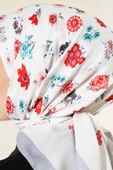 Çiçek Desenli Soft Pamuk Eşarp Gri - 4