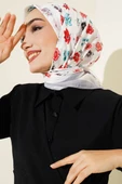 Çiçek Desenli Soft Pamuk Eşarp Gri - 1
