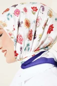 Çiçek Desenli Soft Pamuk Eşarp Mor - 4