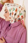 Çiçek Desenli Soft Pamuk Eşarp Pers Gülü - 2