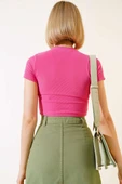 Fitilli Triko Crop Fuşya thumbnail 3