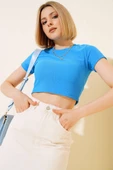 Fitilli Triko Crop Mavi thumbnail 2