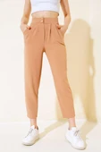 Düğmeli Dar Paça Pantolon Camel - 1