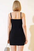 Askılı Taşlı Mini Elbise Siyah thumbnail 3