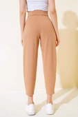 Düğmeli Dar Paça Pantolon Camel - 3