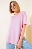 Oval Kesim T-shirt Pembe thumbnail 2