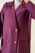 Çizgili Krep Ceket Magenta thumbnail 5
