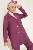 Çizgili Krep Ceket Magenta thumbnail 1