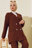 Çizgili Krep Ceket Kahve thumbnail 1