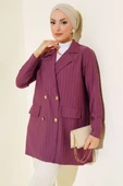 Çizgili Krep Ceket Magenta thumbnail 2