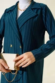 Çizgili Krep Ceket Zümrüt thumbnail 5