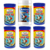 Amore Goldy Mix %37 Protein Japon Balığı Yemi 125ml, Lotus Gold Red 5x100ml Kutu - 1