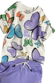 Kız Çocuk Kelebek Desenli Kısa Kollu Mor Şortlu Takım thumbnail 3