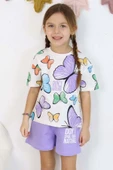 Kız Çocuk Kelebek Desenli Kısa Kollu Mor Şortlu Takım thumbnail 1