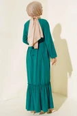 Bilekleri Lastikli Kuşaklı Elbise Zümrüt Yeşili thumbnail 3