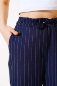 Çizgili Bel Tünelli Pantolon Lacivert thumbnail 4