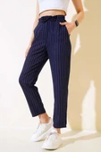 Çizgili Bel Tünelli Pantolon Lacivert thumbnail 1