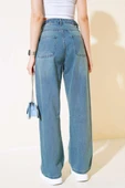 Baggy Yan Tokalı Kot Pantolon Yeşil Tint - 3