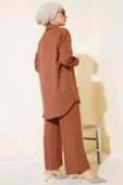 Önü Taş Detaylı Tunik İkili Takım Kahve thumbnail 3
