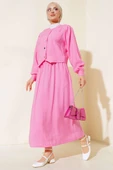 Cepli Metal Düğmeli Etekli İkili Takım Pembe thumbnail 1