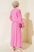 Cepli Metal Düğmeli Etekli İkili Takım Pembe thumbnail 3