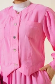 Cepli Metal Düğmeli Etekli İkili Takım Pembe thumbnail 4