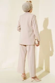 Cep Kapaklı Kruvaze Yaka Ceket Takımı Bej thumbnail 3