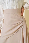 Yandan Bağlamalı Keten Etek Bej thumbnail 4