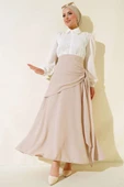 Yandan Bağlamalı Keten Etek Bej thumbnail 2
