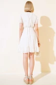 Bel Bağlamalı Kısa Kol Elbise Ekru thumbnail 3