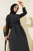 Önü Taşlı Elbise Siyah - 1
