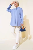 Manşet ve Yaka Taşlı Gömlek Mavi thumbnail 2