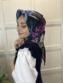 Quare Kristal Eşarp, Yaprak Desenli Kristal Rayon Eşarp 01064  SİYAH YEŞİL - 3