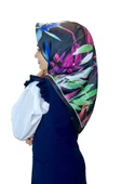 Quare Kristal Eşarp, Yaprak Desenli Kristal Rayon Eşarp 01064  SİYAH YEŞİL - 1