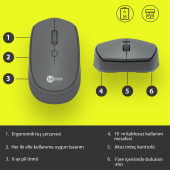 Lenovo Lecoo WS202 Kablosuz 1200DPI 4 Tuşlu Optik Mouse Gri - 4