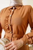 Boydan Fırfırlı Elbise Camel - 4