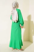 Boydan Fırfırlı Elbise Yeşil thumbnail 3