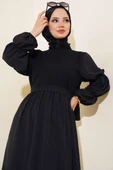 Önü Tül Detaylı Elbise Siyah - 2