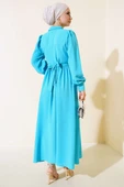 Kuşaklı Gömlek Yaka Elbise Turkuaz thumbnail 3