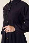 Bel Lastikli Metal Düğmeli Elbise Siyah thumbnail 4