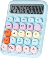 Valkyrie Renkli Çok Şirin 12 Hane Mekanik Hesap Makinası Büyük Ekranlı 4 Fonksiyonlu Ev Ofis Okul Mavi - 1