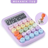Valkyrie Renkli Çok Şirin 12 Hane Mekanik Hesap Makinası Büyük Ekranlı 4 Fonksiyonlu Ev Ofis Okul Mor - 4