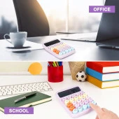 Valkyrie Renkli Çok Şirin 12 Hane Mekanik Hesap Makinası Büyük Ekranlı 4 Fonksiyonlu Ev Ofis Okul Mor - 8