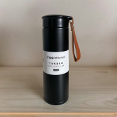 MODERN ÇİFT VAKUM YALITIMLI YANDAN DERİ TUTACAKLI SICAK/SOĞUK 450 ML GÜNLÜK, HEDİYELİK TERMOS - 1