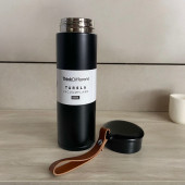 MODERN ÇİFT VAKUM YALITIMLI YANDAN DERİ TUTACAKLI SICAK/SOĞUK 450 ML GÜNLÜK, HEDİYELİK TERMOS - 3