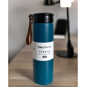 MODERN ÇİFT VAKUM YALITIMLI YANDAN DERİ TUTACAKLI SICAK/SOĞUK 450 ML GÜNLÜK, HEDİYELİK TERMOS - 1