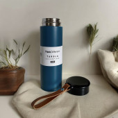 MODERN ÇİFT VAKUM YALITIMLI YANDAN DERİ TUTACAKLI SICAK/SOĞUK 450 ML GÜNLÜK, HEDİYELİK TERMOS - 2