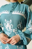Etnik Desenli Kuşaklı Elbise Mint - 4