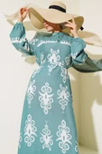 Etnik Desenli Kuşaklı Elbise Mint - 2