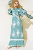 Etnik Desenli Kuşaklı Elbise Mint - 1